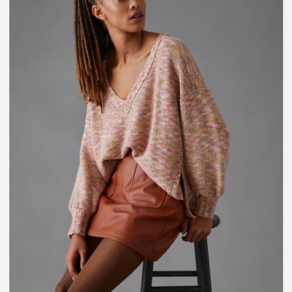 Anthropologie Sweaters - Anthropologie Pilcro Oversized Deep V-neck Sweater Heather Multi S